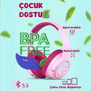 Iclever Led Işıklı Güvenli Ses Sınırlı 45 Saat Oynatma Süreli Bluetooth Çocuk Kulaklığı Pembe