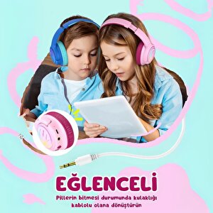 Iclever Led Işıklı Güvenli Ses Sınırlı 45 Saat Oynatma Süreli Bluetooth Çocuk Kulaklığı Pembe