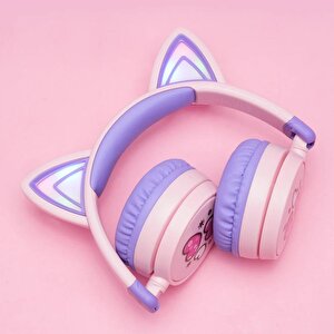 Iclever Kedi Kulaklı Led Işıklı Güvenli Ses Sınırlı 60 Saat Oynatma Süreli Bluetooth Çocuk Kulaklığı Mor