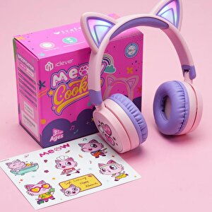 Iclever Kedi Kulaklı Led Işıklı Güvenli Ses Sınırlı 60 Saat Oynatma Süreli Bluetooth Çocuk Kulaklığı Mor
