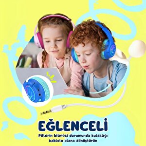 Iclever Led Işıklı Güvenli Ses Sınırlı 45 Saat Oynatma Süreli Bluetooth Çocuk Kulaklığı Mavi