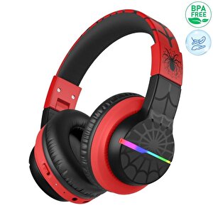 Iclever Led Işıklı Güvenli Ses Sınırlı 85 Saat Oynatma Süreli Bluetooth Çocuk Kulaklığı Siyah Kırmızı