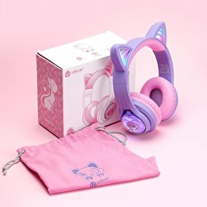 Iclever Kedi Kulaklı Led Işıklı Güvenli Ses Sınırlı 45 Saat Oynatma Süreli Bluetooth Çocuk Kulaklığı Mor