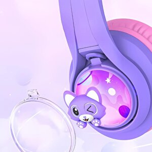 Iclever Kedi Kulaklı Led Işıklı Güvenli Ses Sınırlı 45 Saat Oynatma Süreli Bluetooth Çocuk Kulaklığı Mor