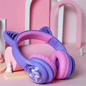 Iclever Kedi Kulaklı Led Işıklı Güvenli Ses Sınırlı 45 Saat Oynatma Süreli Bluetooth Çocuk Kulaklığı Mor