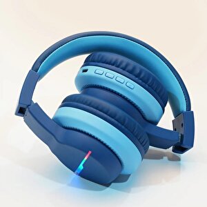 Iclever Led Işıklı Güvenli Ses Sınırlı 85 Saat Oynatma Süreli Bluetooth Çocuk Kulaklığı Mavi