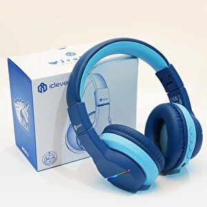 Iclever Led Işıklı Güvenli Ses Sınırlı 85 Saat Oynatma Süreli Bluetooth Çocuk Kulaklığı Mavi