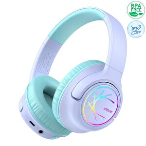 Iclever Led Işıklı Güvenli Ses Sınırlı 45 Saat Oynatma Süreli Bluetooth Çocuk Kulaklığı Lila