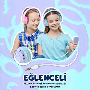 Iclever Led Işıklı Güvenli Ses Sınırlı 45 Saat Oynatma Süreli Bluetooth Çocuk Kulaklığı Lila