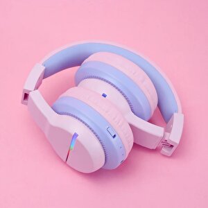 Iclever Led Işıklı Güvenli Ses Sınırlı 85 Saat Oynatma Süreli Bluetooth Çocuk Kulaklığı Lila Mor