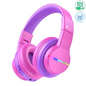 Iclever Led Işıklı Güvenli Ses Sınırlı 85 Saat Oynatma Süreli Bluetooth Çocuk Kulaklığı Pembe