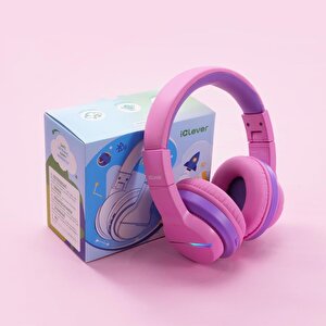 Iclever Led Işıklı Güvenli Ses Sınırlı 85 Saat Oynatma Süreli Bluetooth Çocuk Kulaklığı Pembe