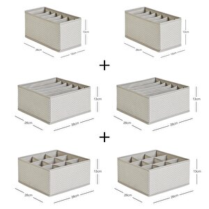 Ocean Home Textile 6'lı Bölmeli Gri Balıksırtı Çekmece İçi Düzenleyici Kutu Set