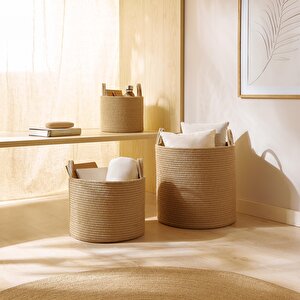 3'lü Jüt Halat Sepet Set 26 X 22 / 35 X 27 / 40 X 40 Cm