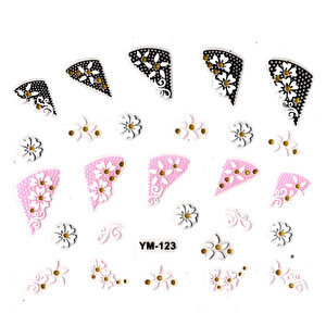 Tırnak Sticker, Tırnak Süsleme, Nail Art (ym-123) - 6x5 Cm - Papatya Pembe Çiçek