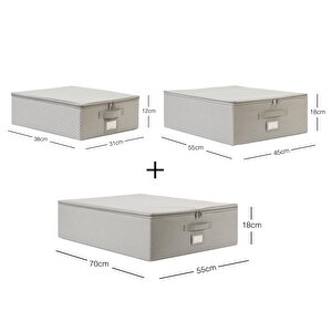 3'lü Gri Balıksırtı Destekli Hurç Set 31 X 38 X 12 + 45 X 55 X 18 + 55 X 70 X 18 Cm
