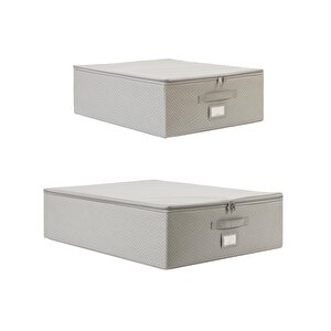 2'li Gri Balıksırtı Destekli Hurç Set  45 X 55 X 18 + 55 X 70 X 18 Cm