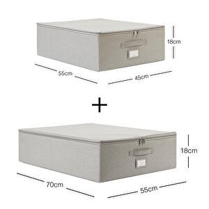 2'li Gri Balıksırtı Destekli Hurç Set  45 X 55 X 18 + 55 X 70 X 18 Cm