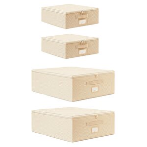 4'lü Bej Balıksırtı Destekli Hurç Set 2 Adet 31 X 38 X 12 + 45 X 55 X 18 Cm