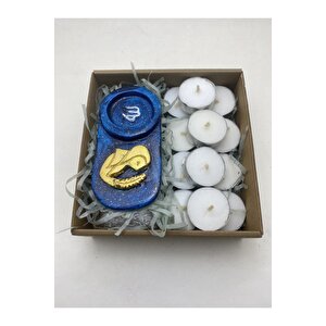 Başak Burcu Mavi Mumluk - 3 Adet Tealight Almumu Mum Hediyeli - Özel Kutusunda
