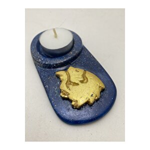 Aslan Burcu Mavi Mumluk - 3 Adet Tealight Balmumu Mum Hediyeli - Özel Kutusunda