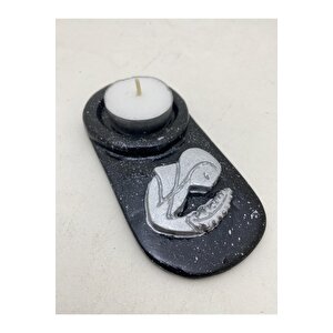 Başak Burcu Siyah Mumluk - 3 Adet Tealight Balmumu Mum Hediyeli