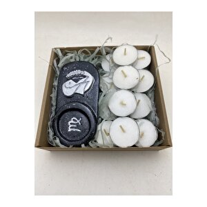 Başak Burcu Siyah Mumluk - 3 Adet Tealight Balmumu Mum Hediyeli