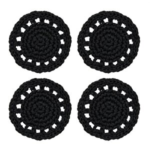 Ocean Home Textile 4'lü Siyah Renk Motifli Rafya Bardak Altlığı Ø 11 Cm