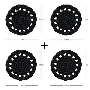 Ocean Home Textile 4'lü Siyah Renk Motifli Rafya Bardak Altlığı Ø 11 Cm