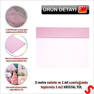 Süsleme Tülü Kristal Tül, 3 Mt En X 1 Mt Uzunluk - Pembe