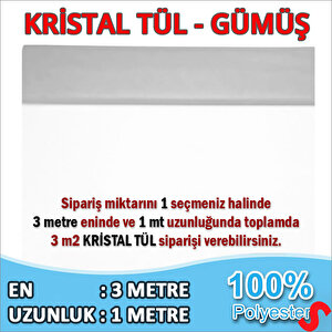 Süsleme Tülü Kristal Tül, 3 Mt En X 1 Mt Uzunluk - Gümüş
