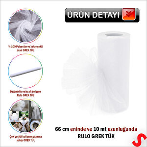 Süsleme Tülü Grek Tül Rulo, 66 Cm X 10 Mt - Beyaz