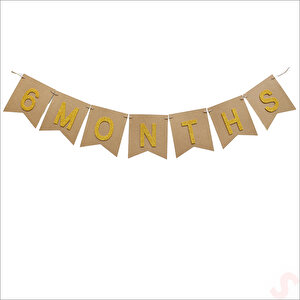 6 Months Simli Evalı Kraft Banner, 110cm X 17cm - Altın