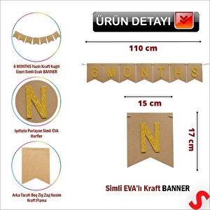 6 Months Simli Evalı Kraft Banner, 110cm X 17cm - Altın
