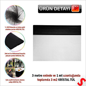 Süsleme Tülü Kristal Tül, 3 Mt En X 1 Mt Uzunluk - Siyah