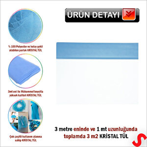 Süsleme Tülü Kristal Tül, 3 Mt En X 1 Mt Uzunluk - Mavi