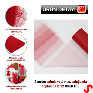 Süsleme Tülü Grek Tül, 2 Mt En X 1 Mt Uzunluk - Kırmızı