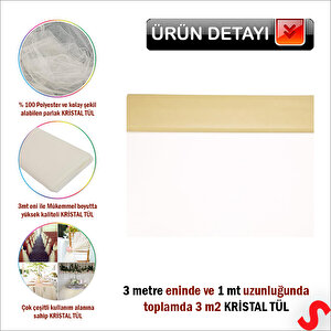 Süsleme Tülü Kristal Tül, 3 Mt En X 1 Mt Uzunluk - Krem
