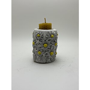 Vivusin Papatya Desenli Tealight Mumluk - Balmumu Mum Hediyeli