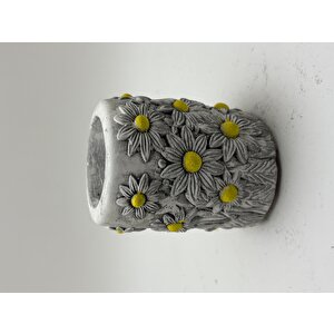 Vivusin Papatya Desenli Tealight Mumluk - Balmumu Mum Hediyeli