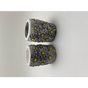 Papatya Desenli Mumluklar - Tealight Ve Uzun Balmumu Mum Hediyelidir