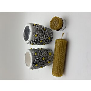 Papatya Desenli Mumluklar - Tealight Ve Uzun Balmumu Mum Hediyelidir