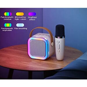 Kareoke Mikrofonu Hoparlör Çift Mikrofon Seti Rgb Işıklı