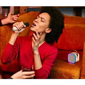 Kareoke Mikrofonu Hoparlör Çift Mikrofon Seti Rgb Işıklı