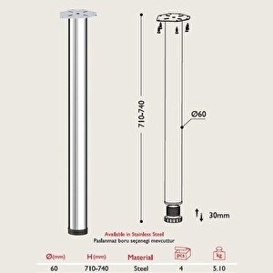 Masa Ayağı - 60mm Krom 71cm 4 Adet