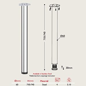 Masa Ayağı - 60mm Krom 71cm 4 Adet