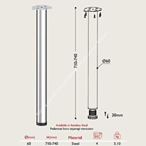 Masa Ayağı 71cm Çap: 60mm 1 Adet Mat Saten