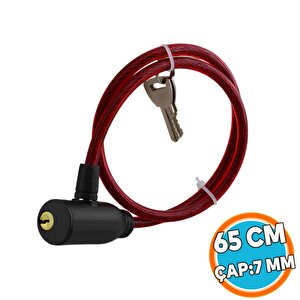 Bisiklet Kilidi 65 Cm Halat Zincir Çelik Kilit Çap 10 Mm Ø  Hırsız Önle Güvenlik 1 Adet Kırmızı Renk