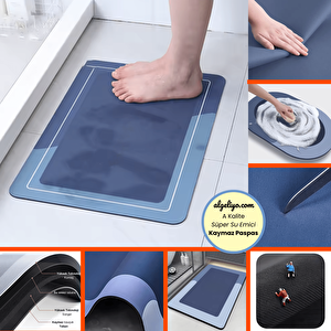 Köşeli Kare Antibakteriyel Diatomit Süper Sihirli Su Emici Kaymaz Tabanlı Banyo Paspası 60*40 Cm