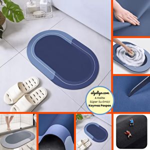 Oval Yazısız Antibakteriyel Diatomit Süper Sihirli Su Emici Kaymaz Tabanlı Banyo Paspası 40*60 Cm